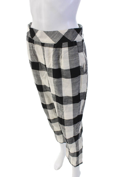 Free People Womens Cotton Checkered Zippered Straight Pants White Size S