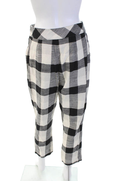 Free People Womens Cotton Checkered Zippered Straight Pants White Size S