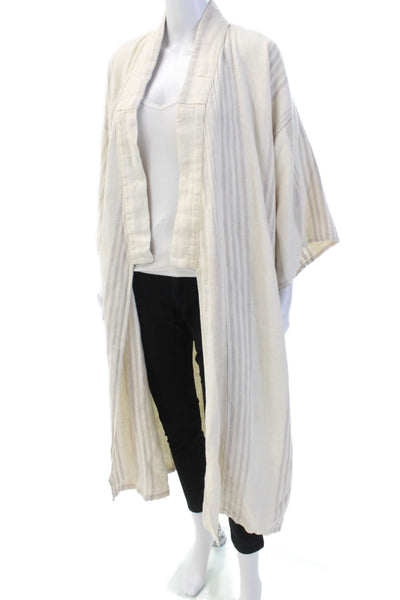 Boca Terry Womens Linen Striped Open Front Coat White Beige Size One Size