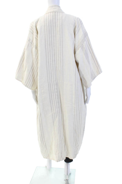 Boca Terry Womens Linen Striped Open Front Coat White Beige Size One Size