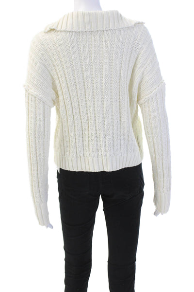 Free People Womens Cable Knit Collared Sweater White Cotton Size Extra Small