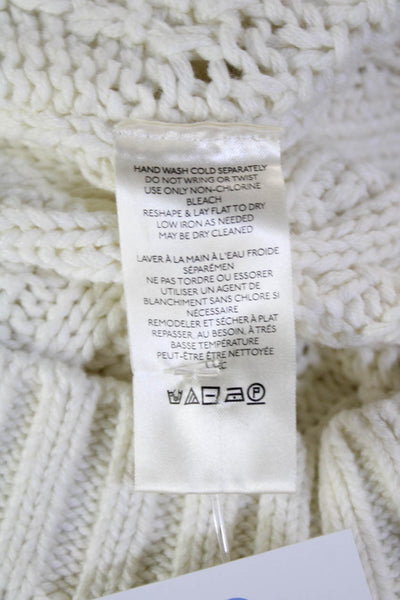 Free People Womens Cable Knit Collared Sweater White Cotton Size Extra Small