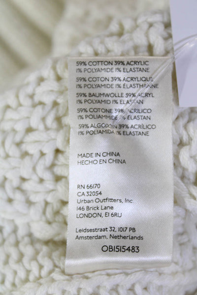 Free People Womens Cable Knit Collared Sweater White Cotton Size Extra Small