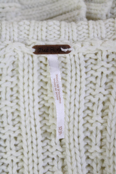 Free People Womens Cable Knit Collared Sweater White Cotton Size Extra Small