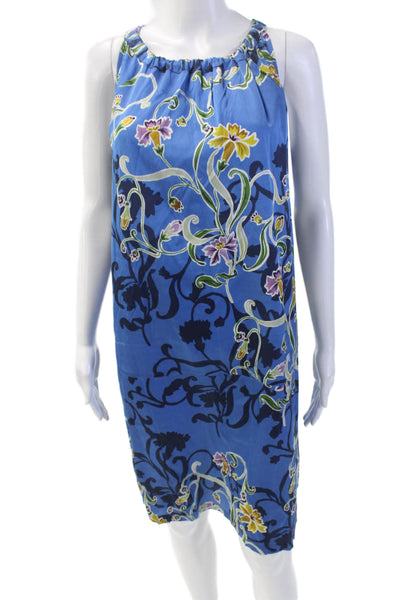 Max Volmary Womens Silk Floral Print Sleeveless Halter Shift Dress Blue Size 10