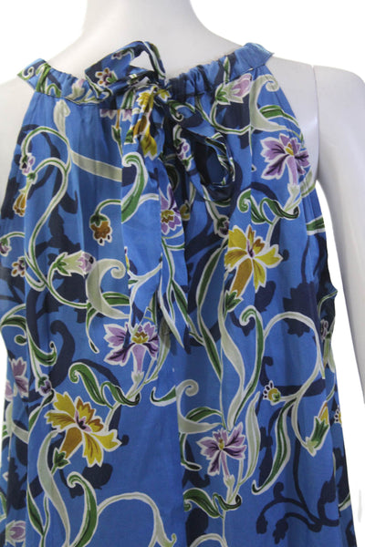 Max Volmary Womens Silk Floral Print Sleeveless Halter Shift Dress Blue Size 10
