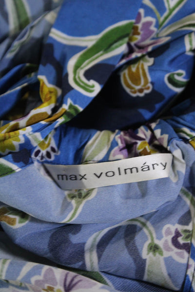 Max Volmary Womens Silk Floral Print Sleeveless Halter Shift Dress Blue Size 10