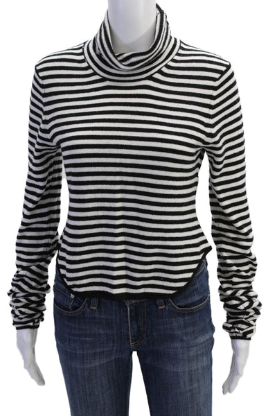 Elsa Womens Long Sleeve Mock Neck Striped Knit Sweater White Black Size Large