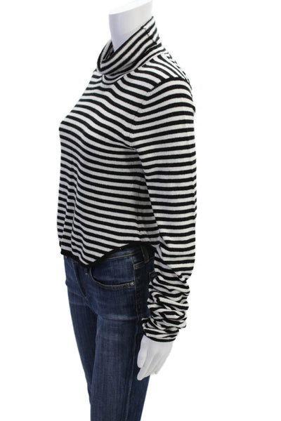 Elsa Womens Long Sleeve Mock Neck Striped Knit Sweater White Black Size Large