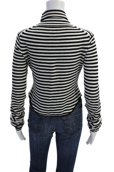 Elsa Womens Long Sleeve Mock Neck Striped Knit Sweater White Black Size Large