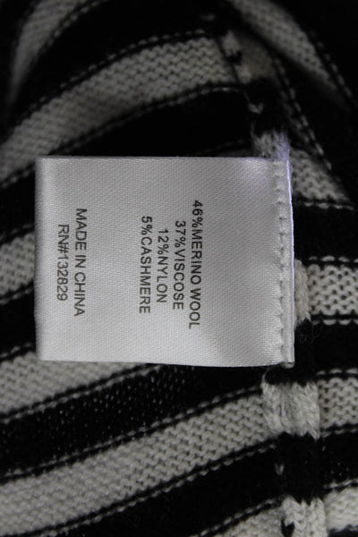 Elsa Womens Long Sleeve Mock Neck Striped Knit Sweater White Black Size Large
