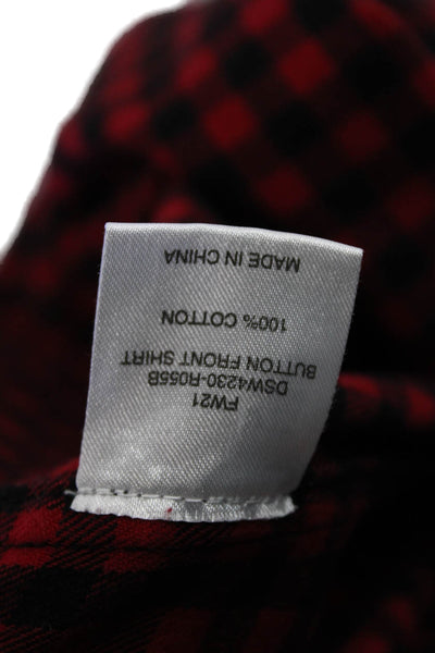 Denimist Womens Button Front Long Sleeve Collared Flannel Shirt Red White XS