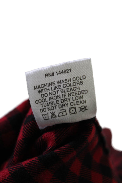 Denimist Womens Button Front Long Sleeve Collared Flannel Shirt Red White XS