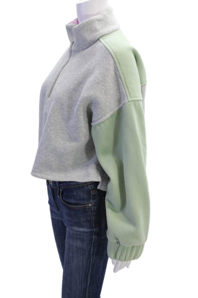 LPA Womens Half Zip Mock Neck Colorblock Cropped Sweater Gray Green Size Large