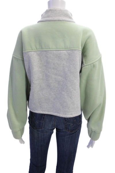 LPA Womens Half Zip Mock Neck Colorblock Cropped Sweater Gray Green Size Large
