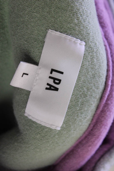 LPA Womens Half Zip Mock Neck Colorblock Cropped Sweater Gray Green Size Large