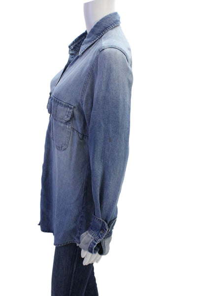 Velvet Womens Button Front Collared Long Sleeve Pocket Shirt Blue Size Small