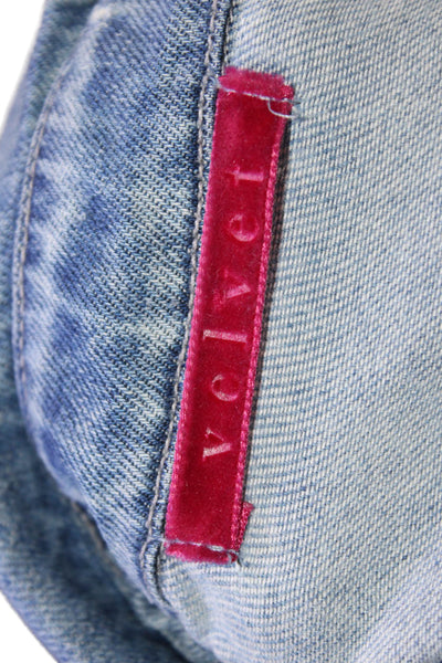 Velvet Womens Button Front Collared Long Sleeve Pocket Shirt Blue Size Small