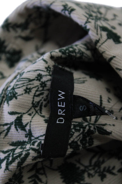 Drew Womens Button Front Collared Floral Corduroy Shirt Brown Green Size Small