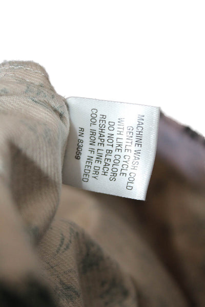 Drew Womens Button Front Collared Floral Corduroy Shirt Brown Green Size Small
