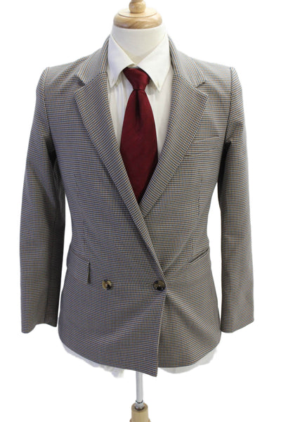 MNG Womens Double Breasted Notched Lapel Houndstooth Blazer White Multi Small