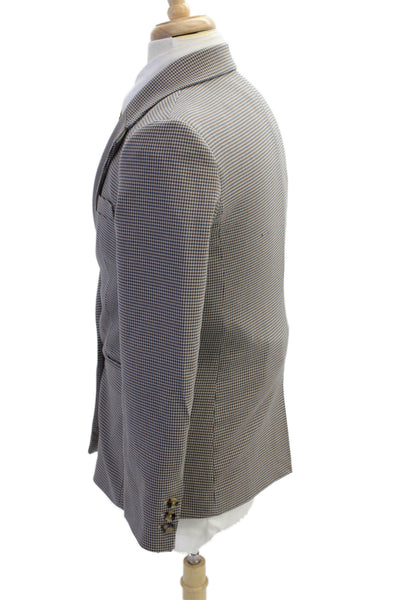 MNG Womens Double Breasted Notched Lapel Houndstooth Blazer White Multi Small