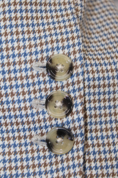 MNG Womens Double Breasted Notched Lapel Houndstooth Blazer White Multi Small