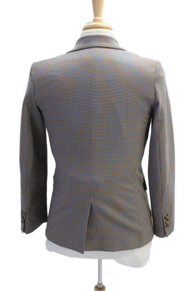 MNG Womens Double Breasted Notched Lapel Houndstooth Blazer White Multi Small