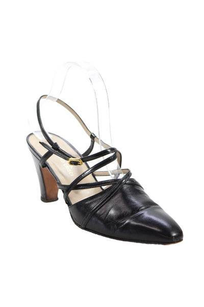Tanino Crisci Womens Leather Strappy Detail Ankle Buckle Heels Black Size 7.5