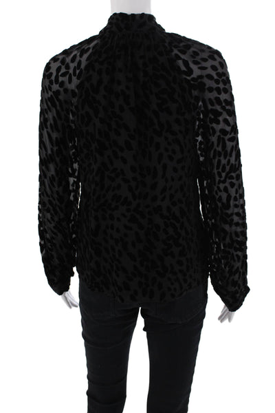 Tanya Taylor Womens Animal Print Tied Long Sleeve Blouse Black Size 2