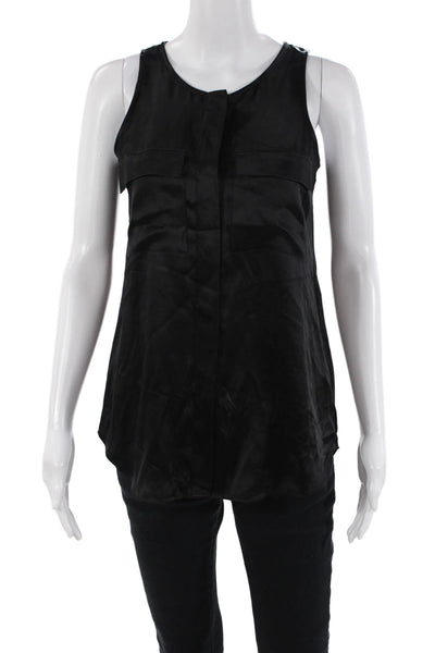 Theory Womens Silk Sleeveless Button-Down Tank Top Solid Black Size PP