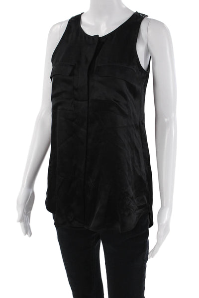 Theory Womens Silk Sleeveless Button-Down Tank Top Solid Black Size PP