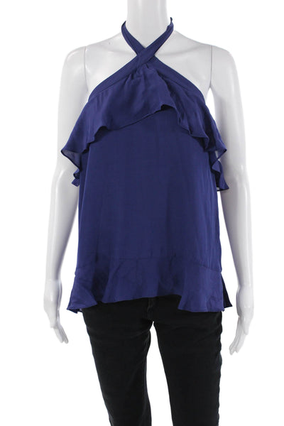 Parker Womens Silk Sleeveless Halter Neck Stretch Tank Top Blue Size S