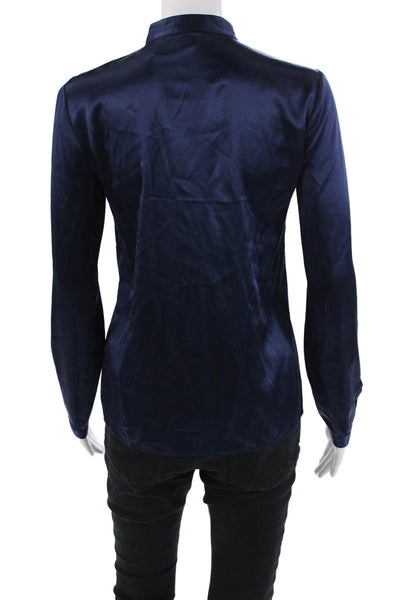 Theory Womens Silk Long Sleeve Pleated Pullover Blouse Top Blue Size PP