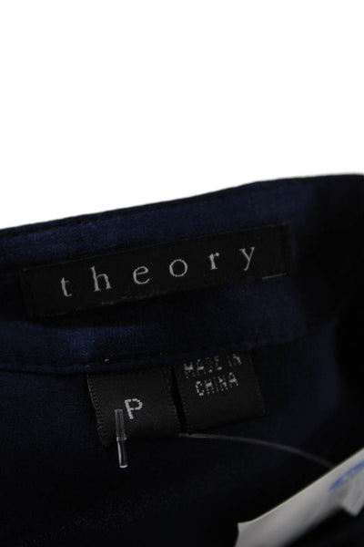 Theory Womens Silk Long Sleeve Pleated Pullover Blouse Top Blue Size PP