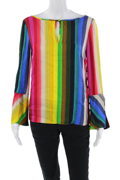 Milly Womens Striped Long Sleeve Round Neck Blouse Top Multicolor Size 2
