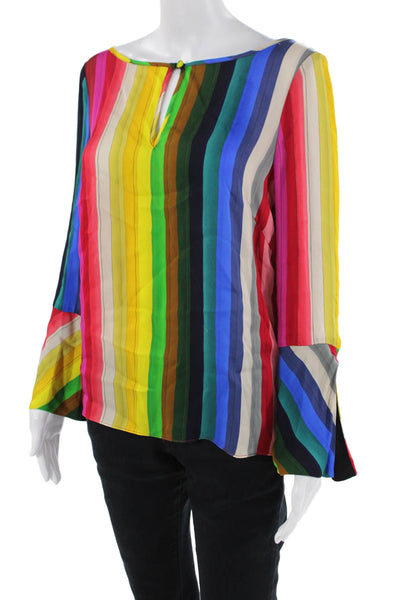 Milly Womens Striped Long Sleeve Round Neck Blouse Top Multicolor Size 2