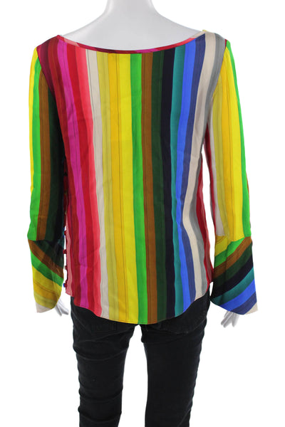 Milly Womens Striped Long Sleeve Round Neck Blouse Top Multicolor Size 2