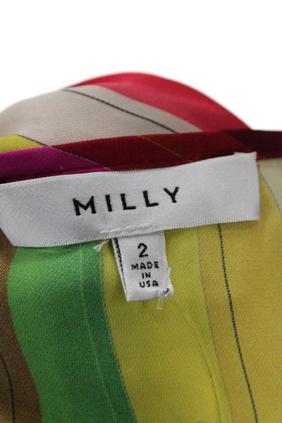 Milly Womens Striped Long Sleeve Round Neck Blouse Top Multicolor Size 2