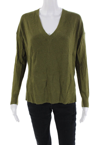 J Crew Womens Merino Wool V-Neck Pullover Knit Sweater Green Size XS
