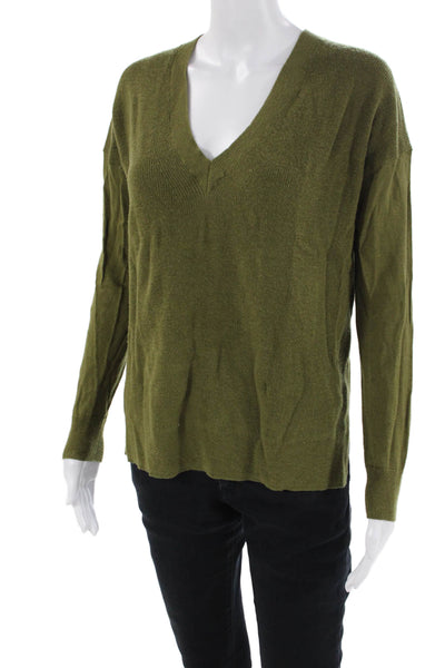 J Crew Womens Merino Wool V-Neck Pullover Knit Sweater Green Size XS
