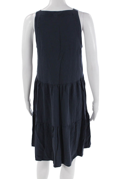 Splendid Womesn Solid V-Neck Sleeveless Tiered Mid-Calf Dress Navy Size XS
