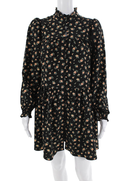 English Factory Womens Floral Print High Neck Long Sleeve Dress Black Size XS