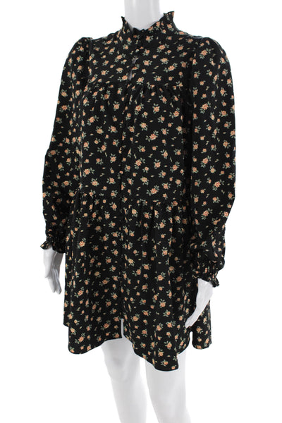 English Factory Womens Floral Print High Neck Long Sleeve Dress Black Size XS