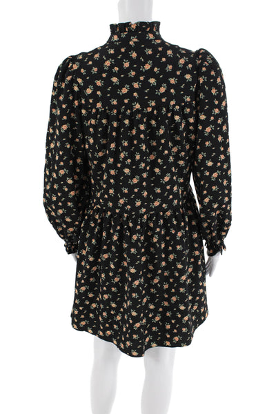 English Factory Womens Floral Print High Neck Long Sleeve Dress Black Size XS