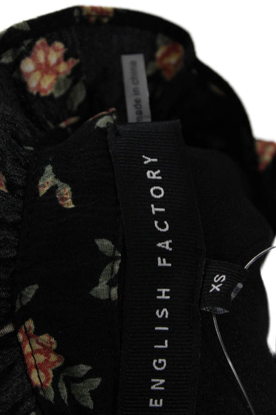 English Factory Womens Floral Print High Neck Long Sleeve Dress Black Size XS