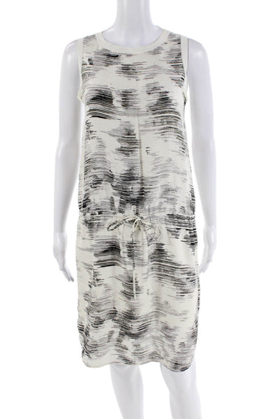 Vince Womens Silk Abstract Print Round Neck Sleeveless Dress White Size XS