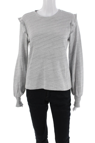Lilla P Womens Cotton Blend Ruffle Detail Pullover Sweatshirt Top Gray Size S
