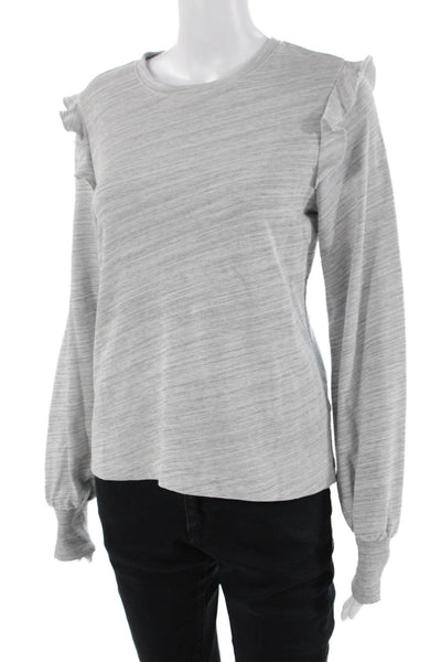 Lilla P Womens Cotton Blend Ruffle Detail Pullover Sweatshirt Top Gray Size S