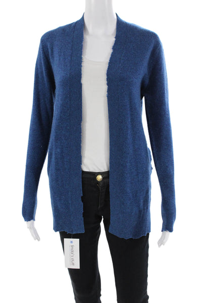 RtA Womens Wool Blend Knit Distressed Open Front Cardigan Sweater Blue Size XXS